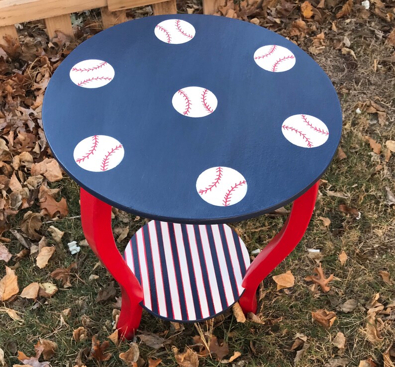 BASEBALL Round Nursery Side Table Boys End Table for Lamps Etsy