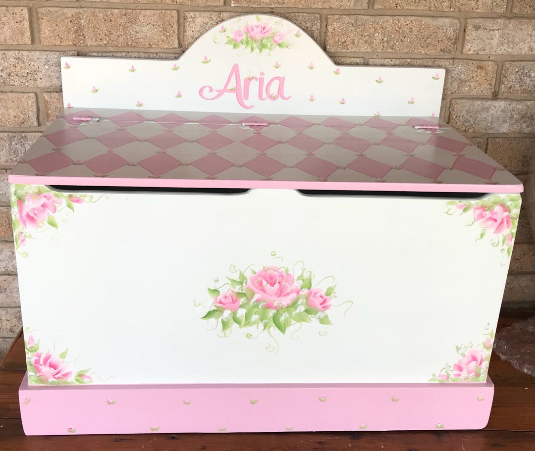 Personalized Girls Toy Box Roses Pinkwhite Toy Box - Etsy