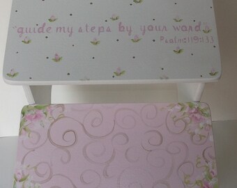 Rose Gold, Bible Verse...Bathroom Stools, Baby Girl Nursery, Personalized, Pink roses, Gold