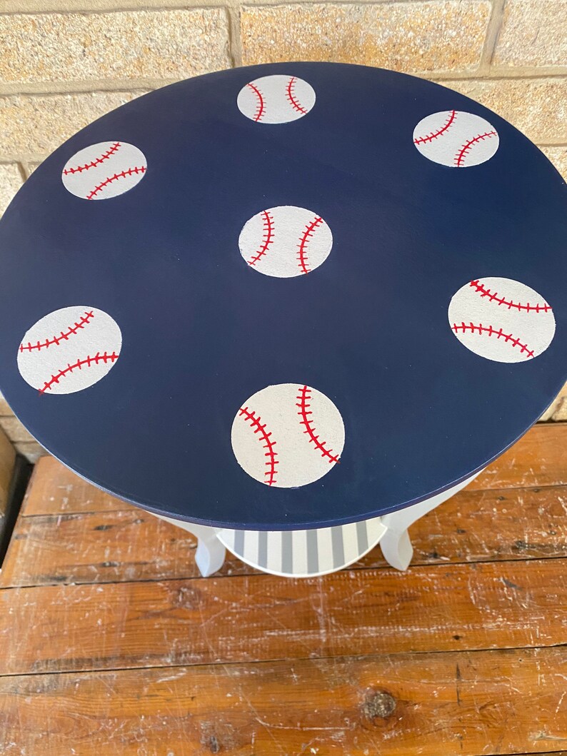 BASEBALL Round Nursery Side Table Boys End Table for Lamps Etsy
