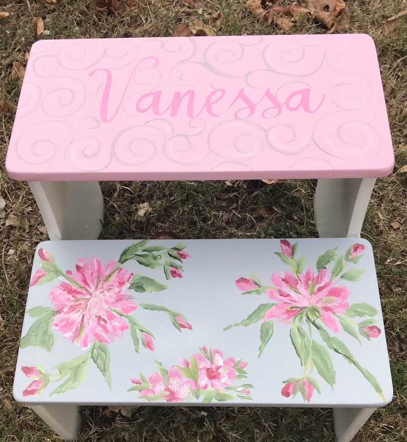 Vintage Inspired Fabric Toddler Kids Childrens Wooden Stools Etsy