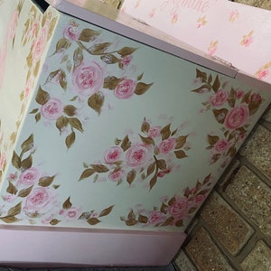 Personalized Girls Toy Box, pink Swans, Roses, Gold Pink, Hand made toy box,storage chest, gift, nursery baby gift, Girls. image 4