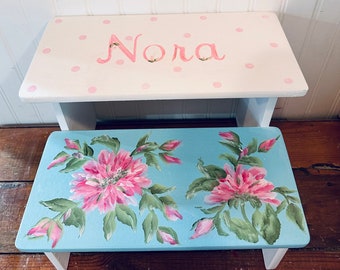 Vintage inspired floral peonys,, Toddler Kids Childs , Personalized gift, Bathroom Stool, Girls Baby Nursery