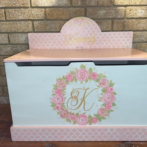 Personalized Girls Toy Box, pink Swans, Roses, Gold Pink, Hand made toy box,storage chest, gift, nursery baby gift, Girls. image 6