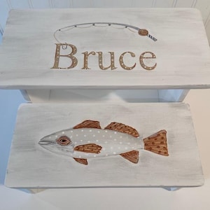 Step stool for Speckled TROUT, hand painted, cabin decor, personalized gifts, boys, kids, kitchen stool, lake house, bathroom steps, Fishing