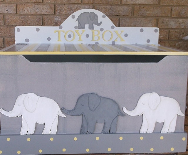 ELEPHANTS Yellow Gray Toy Chest Bench Toy Box HOPE Chest Etsy