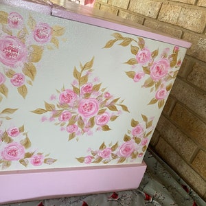 Personalized Girls Toy Box, pink Swans, Roses, Gold Pink, Hand made toy box,storage chest, gift, nursery baby gift, Girls. image 2