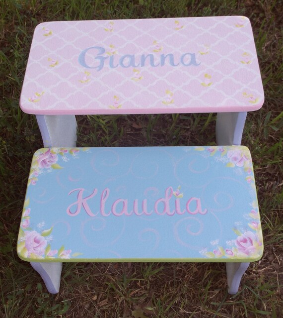 Kids Steps Stools Baby Shower Nursery Custom Shabby Roses Etsy