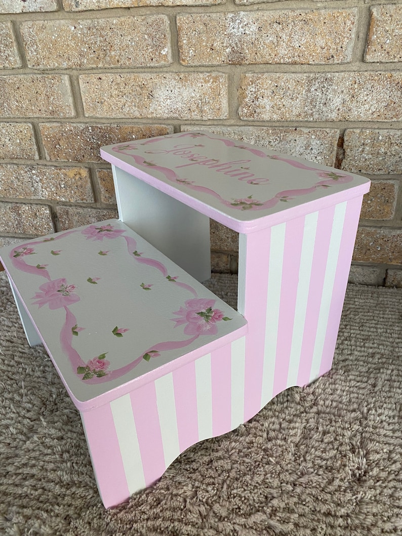 Girls Bows and Bluebonnets step stool.French Blue, romantic girls decor, bathroom stool, personalized gifts, baby nursery, baby shower gifts image 8