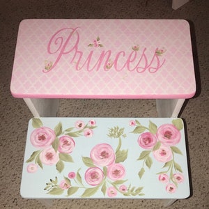 Girls stool, hand painted. Sasha bedding, Pink Floral, Bathroom Stools, Personalized, Baby nursery, image 7