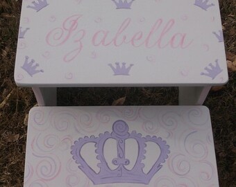 Girls Gold, Pink, Lavender, Crowns, Silver, Princess Crowns,Baby  Nursery, Bathroom Stool, Personalized, Gifts, Girls Decor, Made to Order