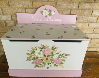 Floral Toy Box for Girls,   personalized, toy storage, toddler room, baby nursery, gifts for toddlers kids Child.