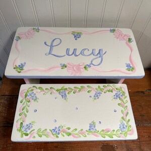 Girls Bows and Bluebonnets step stool.French Blue, romantic girls decor, bathroom stool, personalized gifts, baby nursery, baby shower gifts image 2