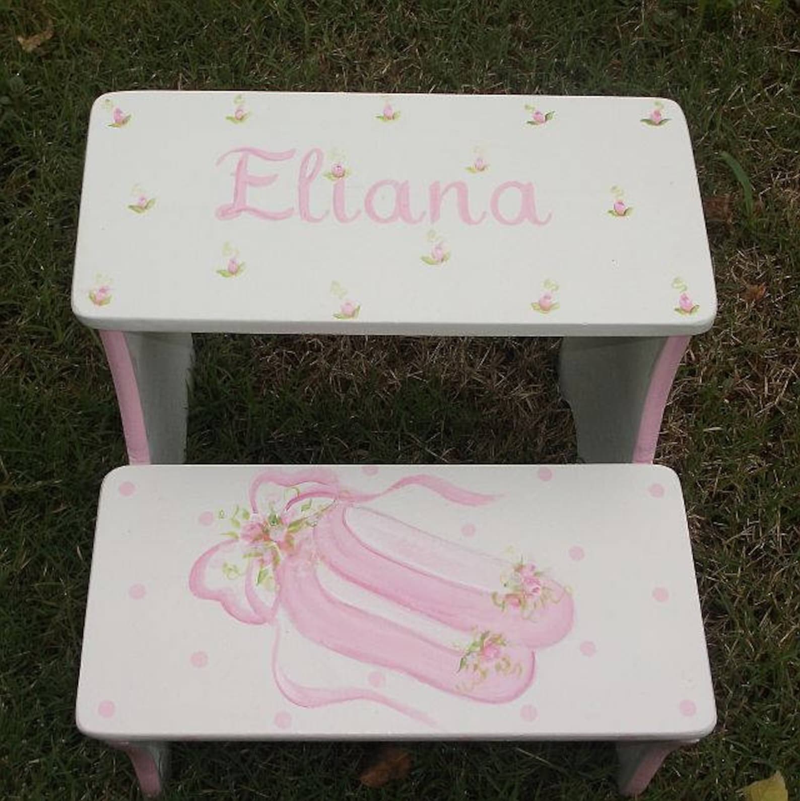 custom, pink, ballet, ballerina shoes, childs step stool, benches, bathroom stool, personalized gifts