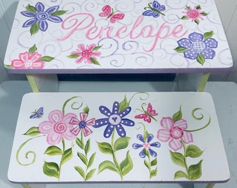 Eclectic Boho, Childs Girls Room, Custom, White, Purple, Lavender Flowers, Butterflys, Personalized. Bathroom, Time Out, Pet stair