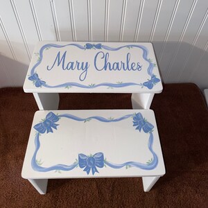 Girls Bows and Bluebonnets step stool.French Blue, romantic girls decor, bathroom stool, personalized gifts, baby nursery, baby shower gifts image 3