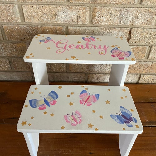 Butterfly & Stars Step stools, Personalized Gifts, Kids Baby Tween Girls, shops Bathroom Stool, Closet bed side Kitchen Steps, Nursery Shower