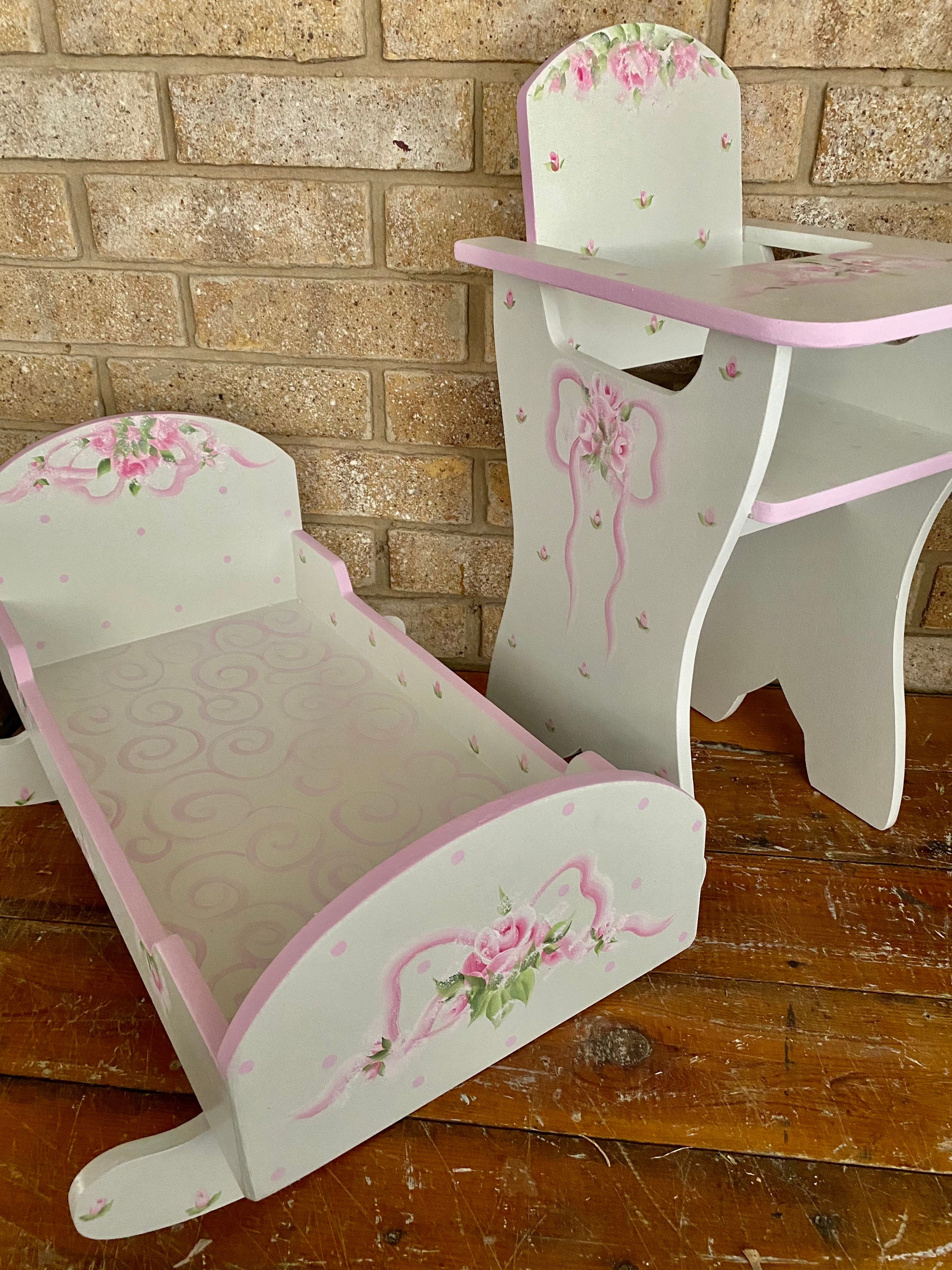 Baby Doll Furniture SET Wooden Doll Cradle OR High Chair Etsy