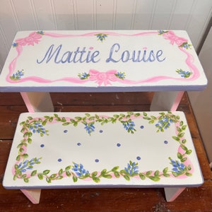 Girls Bows and Bluebonnets step stool.French Blue, romantic girls decor, bathroom stool, personalized gifts, baby nursery, baby shower gifts image 1