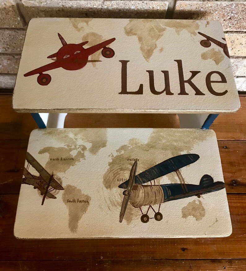 Vintage Airplanes Toddler Wooden Step Stool Nursery Step Etsy