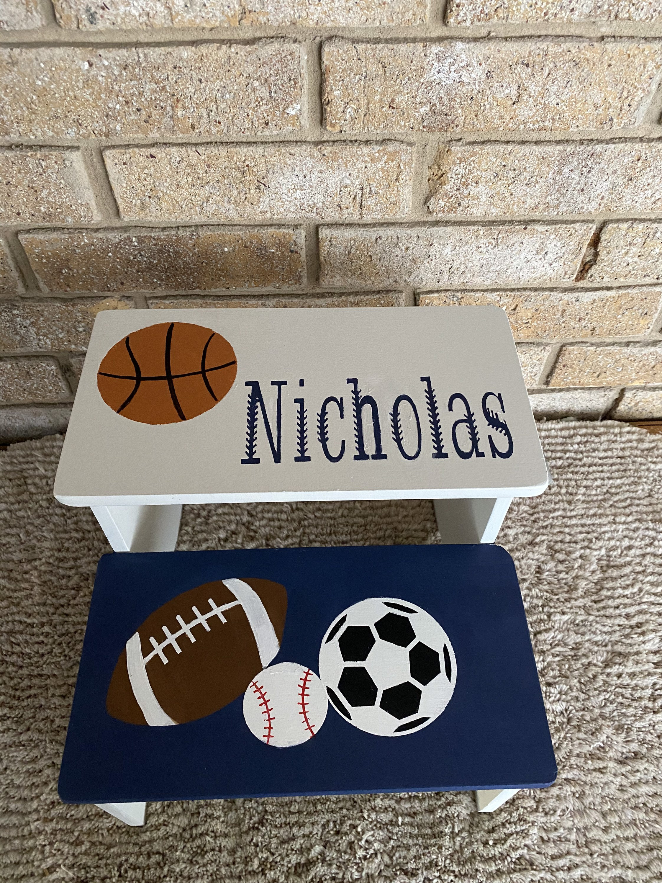 Sports, Boys Steps, Personalized Gifts, Bathroom Stool, Navy Yellow,  Nursery Decor, Childs, Kids, Wood, Pet Stair - Etsy, image size:2244x2992
