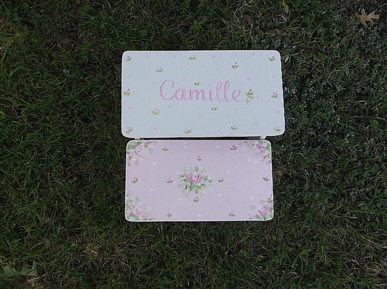 Hand Painted Pink Roses Gold Nursery Decor Bathroom Stool Etsy