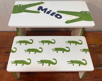 Alligators Nursery for Boys furniture, Kids, Personalized gifts, Bathroom Stools, Navy Green, Nursery Decor,