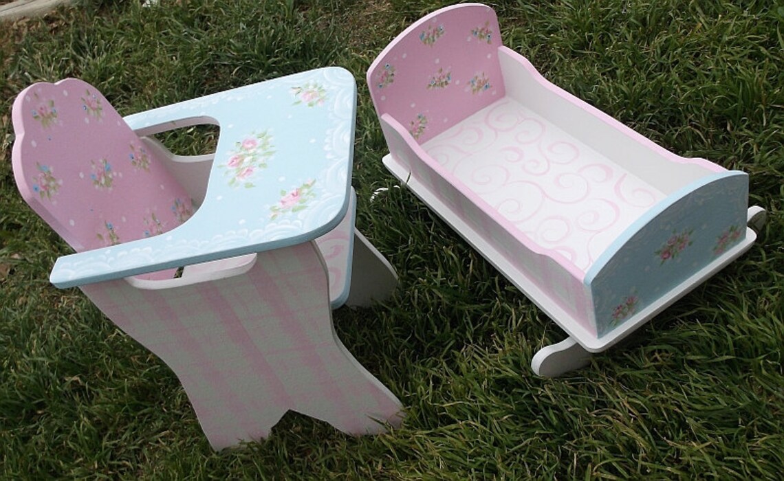 Baby Doll Beds and High chair Hand Painted Custom Shabby Etsy