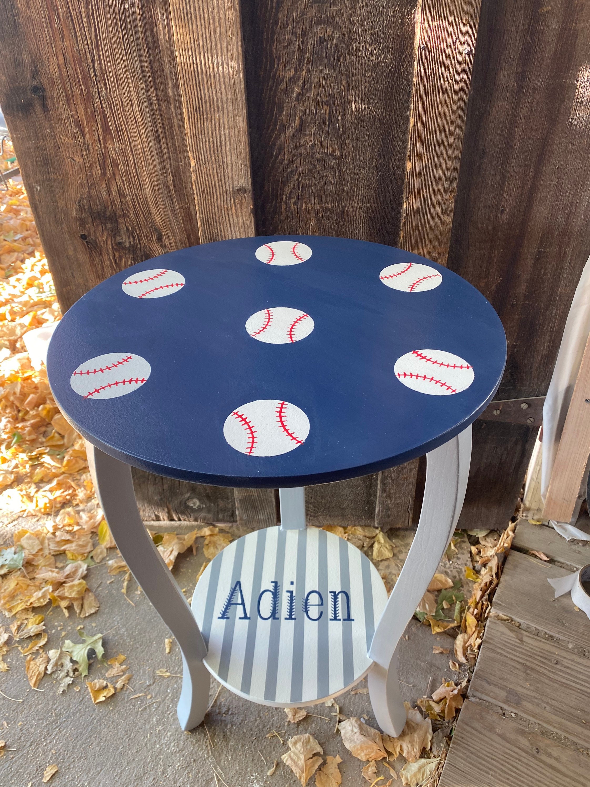 BASEBALL round nursery side table boys end table for lamps Etsy