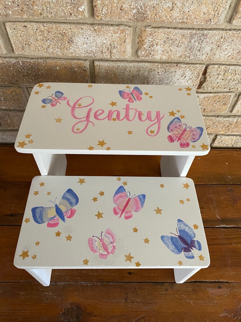 Butterfly & Stars Step stools, Personalized Gifts, Kids Baby Tween Girls, shops Bathroom Stool, Closet bed side Kitchen Steps, Nursery Shower
