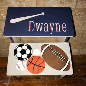 Sports Room, Football baseball,Soccer basketball Golf, Navy Grey White Red, Boys Bathroom stool, Personalized gifts , nursery baby gifts