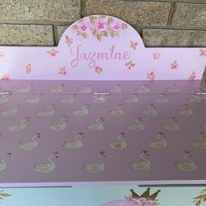 Personalized Girls Toy Box, pink Swans, Roses, Gold Pink, Hand made toy box,storage chest, gift, nursery baby gift, Girls. image 3