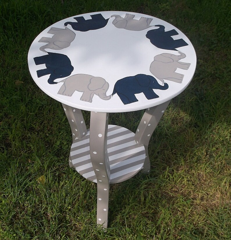 Custom Navy Grey Elephants Nursery Decor Side Tables Kids Etsy