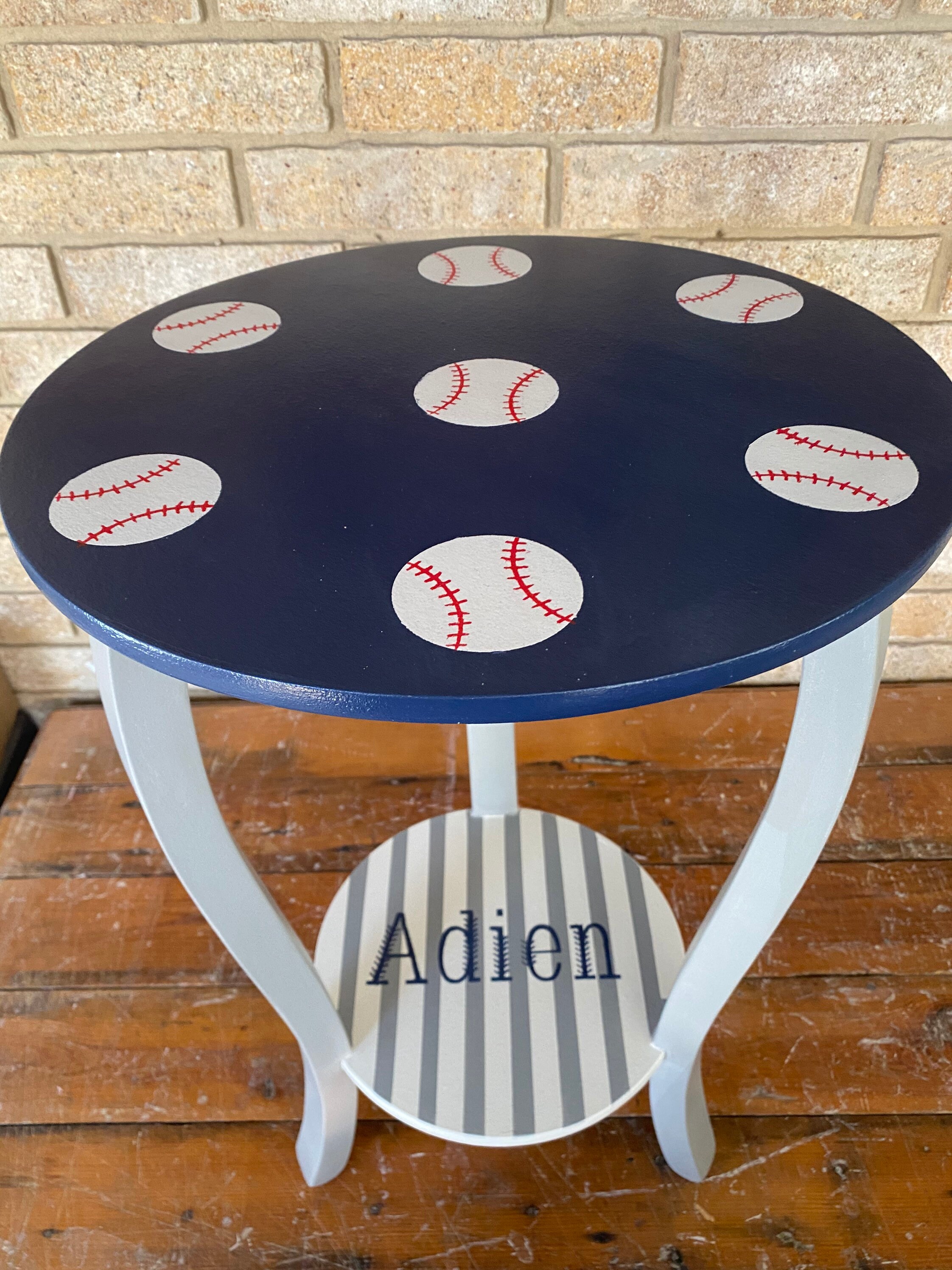 BASEBALL round nursery side table boys end table for lamps Etsy