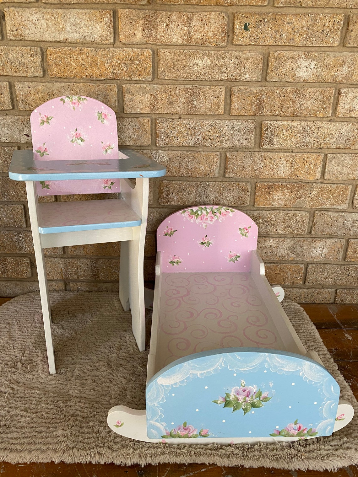 Baby Doll Beds and High chair Hand Painted Custom Shabby Etsy
