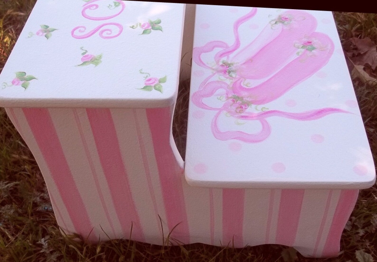 custom, pink, ballet, ballerina shoes, childs step stool, benches, bathroom stool, personalized gifts
