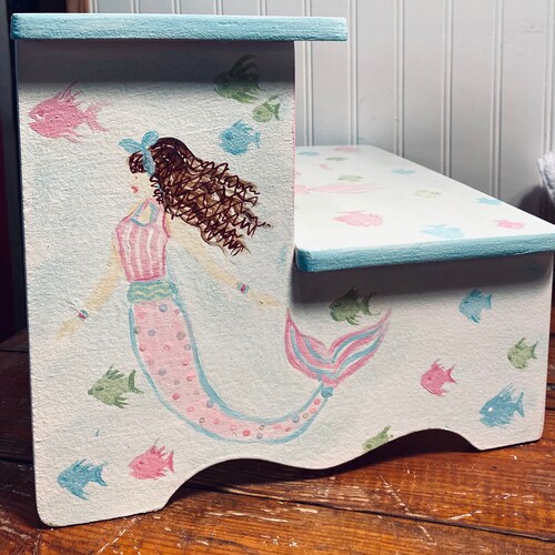 Under the sea, Mermaid,pbk, bathroom, shops personalized gifts, pink aqua pastels, bathroom stool,baby nursery