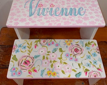 Girls  Personalized Step Stool,Kids Furniture, Roses, Romantic Floral, Bathroom Stool, baby Nursery gifts, wood
