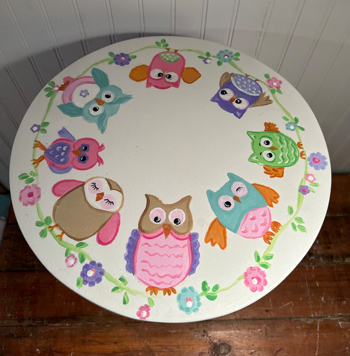 Hand Painted Round Side Table Nursery End Table Nightstand Etsy