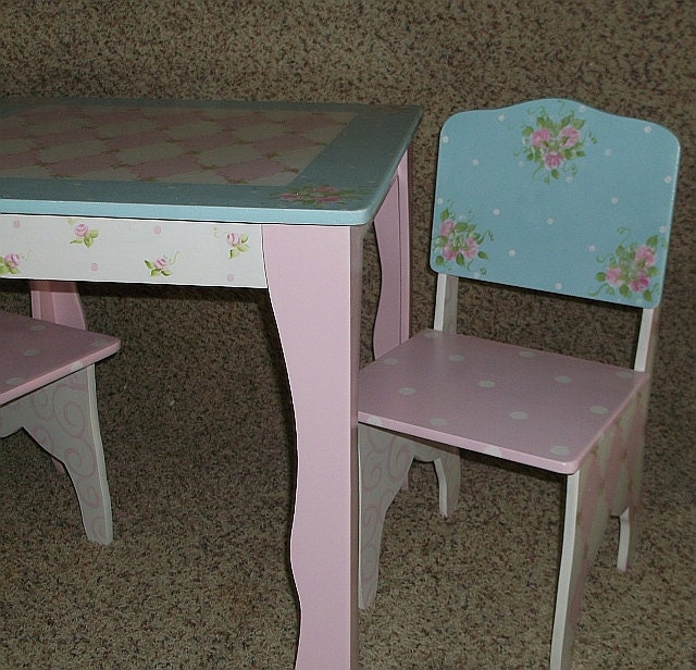 Childrens Table and Chair set Pink Blue White Girls room Etsy