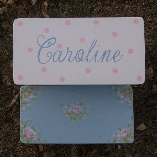 Girls Step Stool, Toddlers, Pink, Sky shops Blue, Roses, Bench, Personalized, Childs, Kids, Bathroom Stools, Chic, baby girl nursery