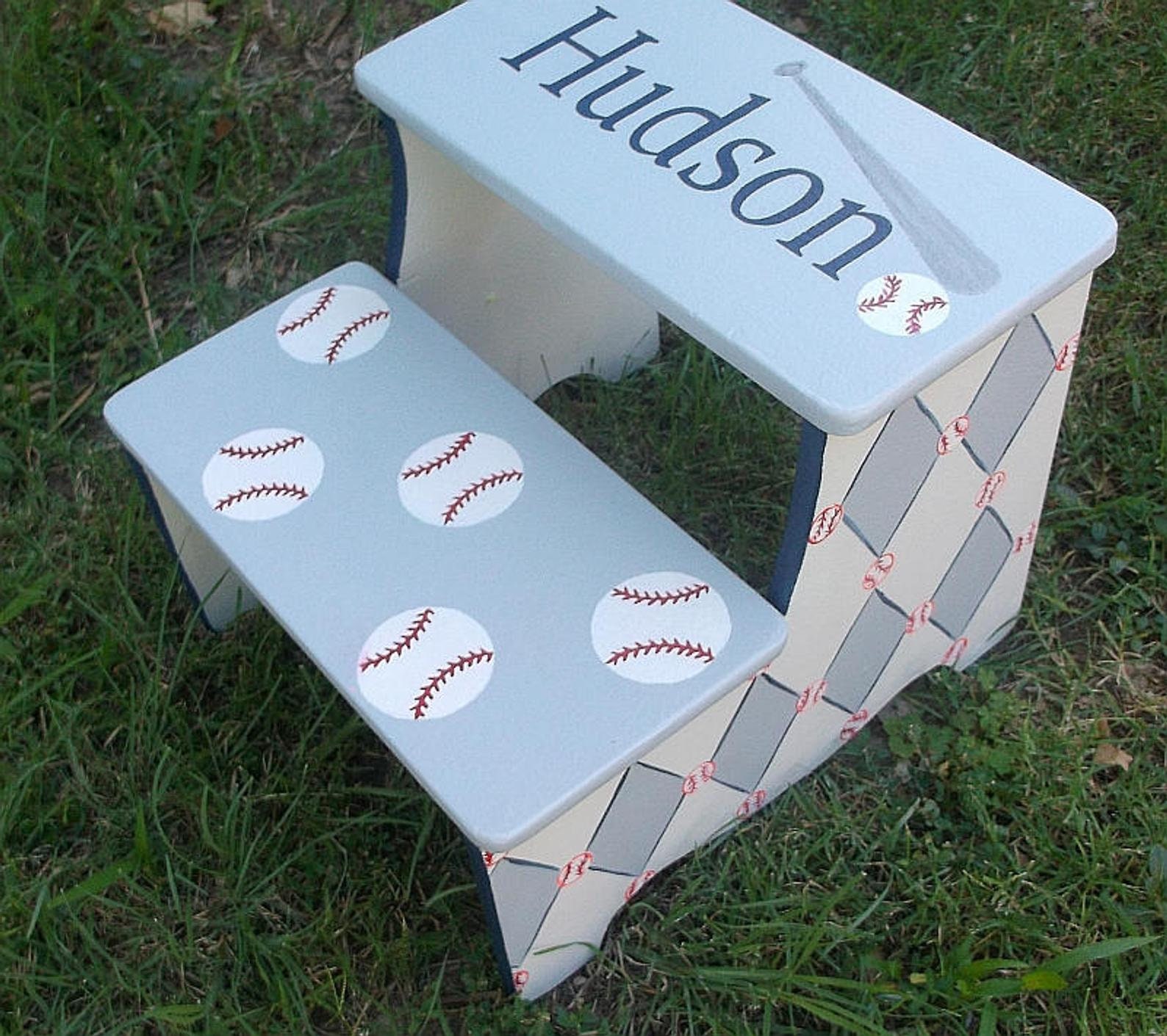 BASEBALL round nursery side table boys end table for lamps Etsy