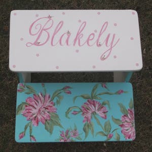 Girls stool, hand painted. Sasha bedding, Pink Floral, Bathroom Stools, Personalized, Baby nursery, image 8