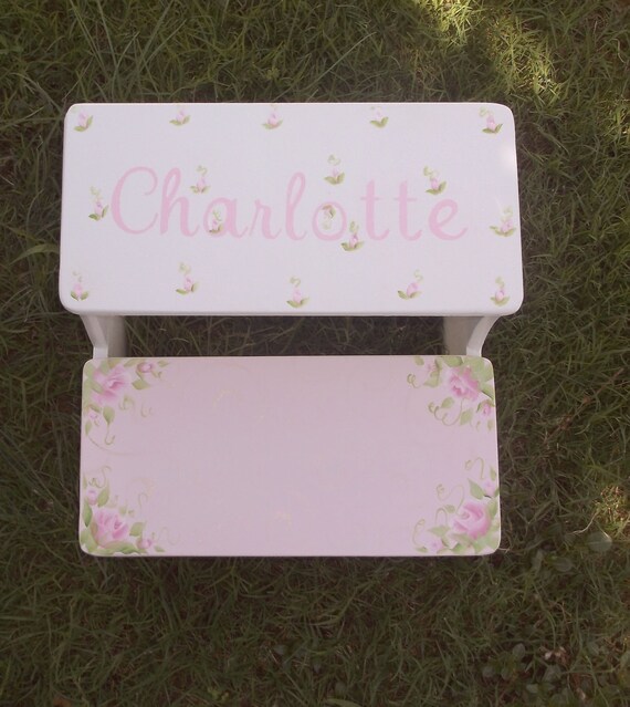 Toddler Roses Gold Bedroom Stool Pink Baby Nursery Decor Bathroom Stool Personalized Girls