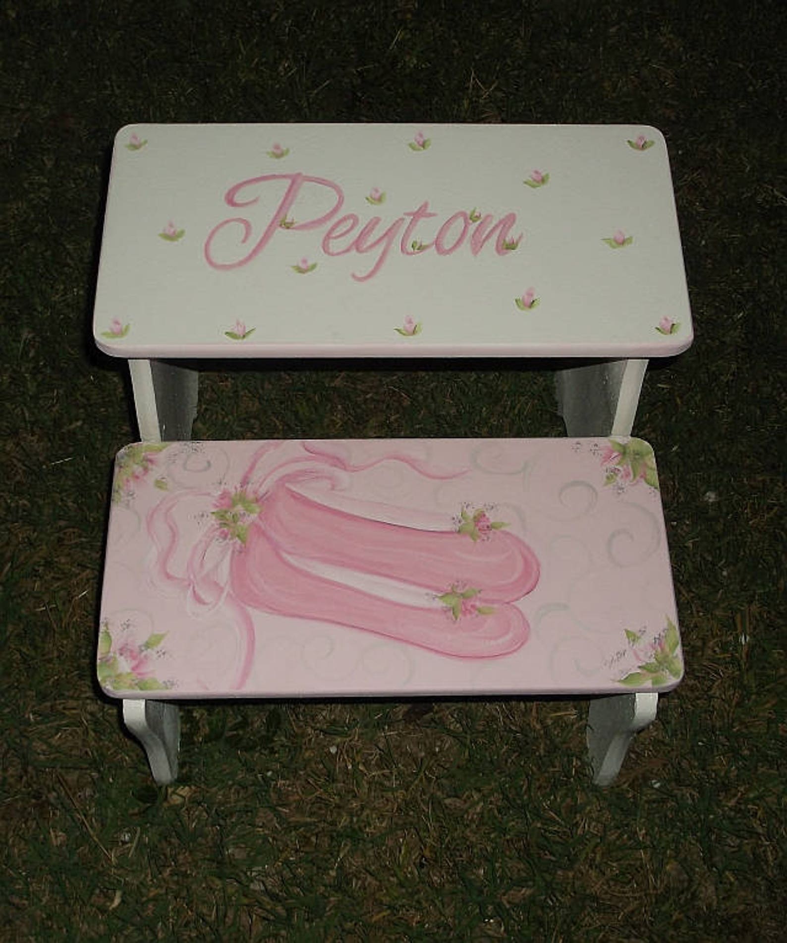 custom, pink, ballet, ballerina shoes, childs step stool, benches, bathroom stool, personalized gifts
