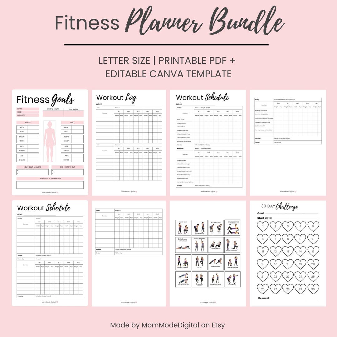 Fitness Planner Bundle | Workout Log + Tracker + Goals | Printable ...