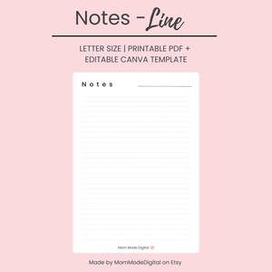 Lined Notes Page Printable | Simple Note-Taking Sheet | PDF Planner Insert | Instant Download for Moms