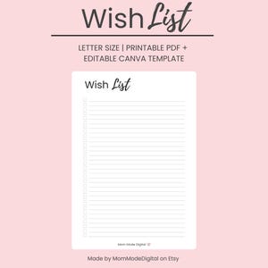 Lista de deseos imprimible / Plantilla minimalista de lista de verificación / Lista de regalos, compras o metas / Descarga instantánea en PDF