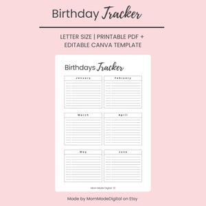 Birthday Tracker Printable | Undated Monthly Reminder Page | PDF Planner Insert | Digital Download