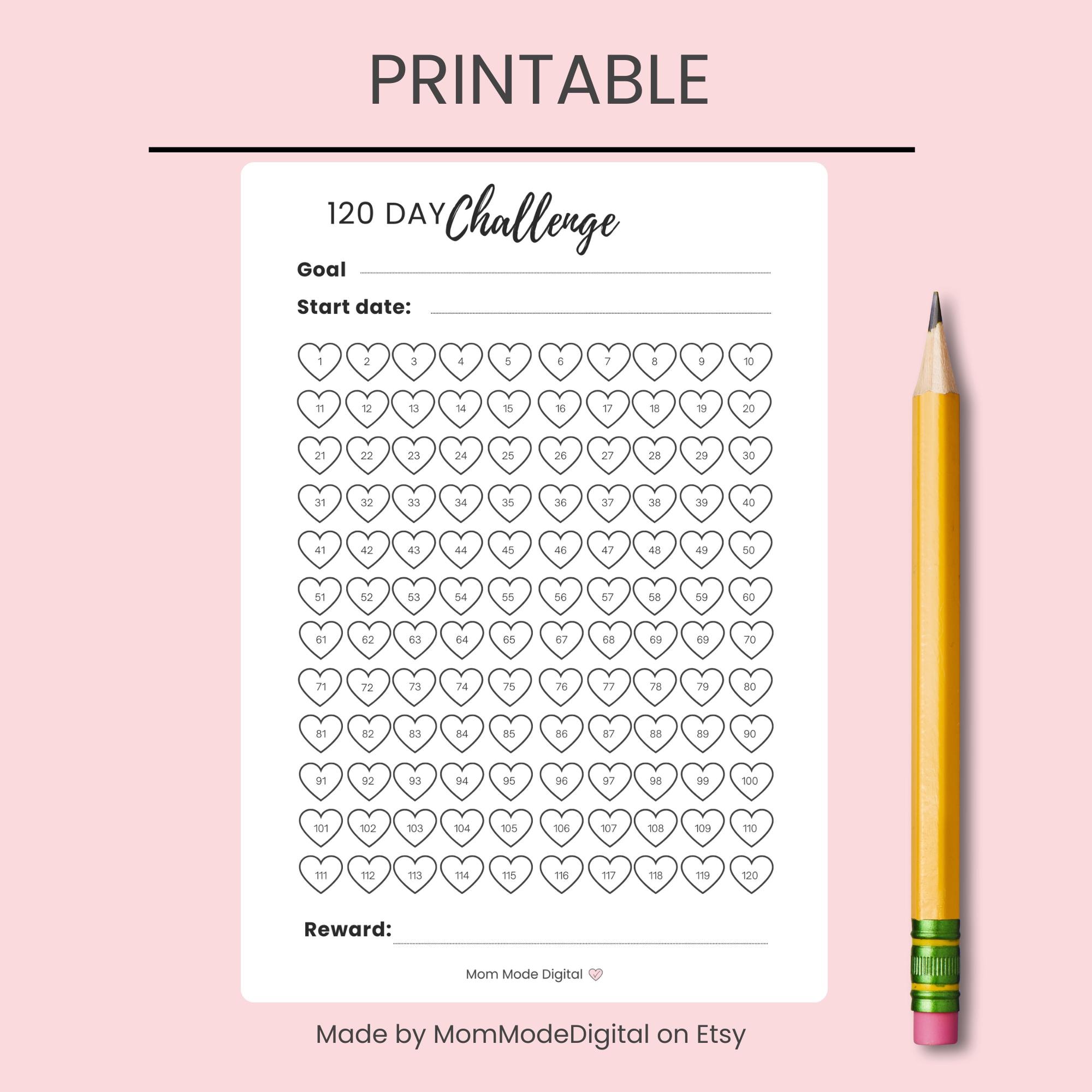 120 Day Challenge Tracker | Habit & Goal Tracker Printable | Heart ...